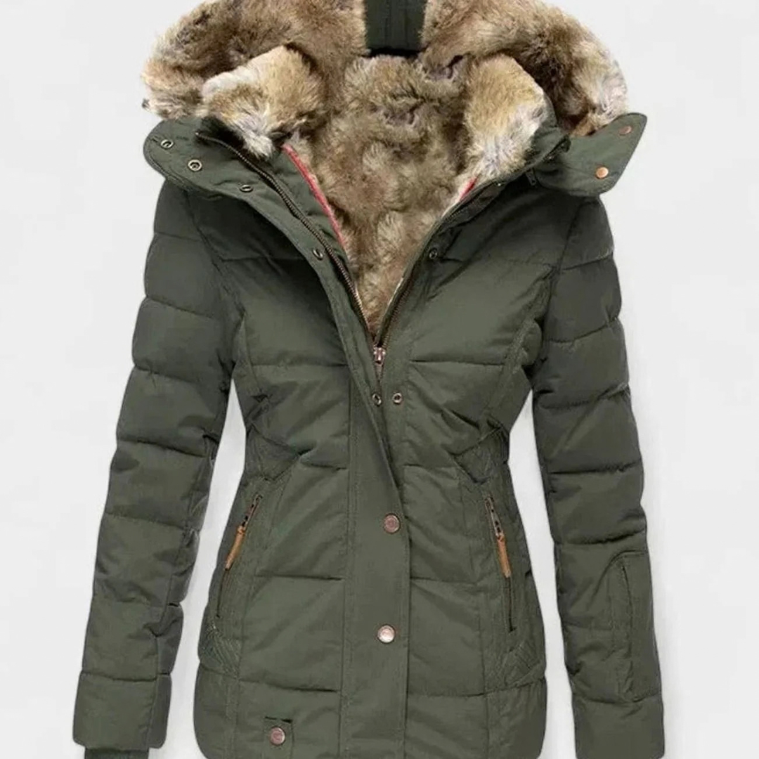 Kirsten | Damen Winterjacke mit Fell, Kapuze und Taille