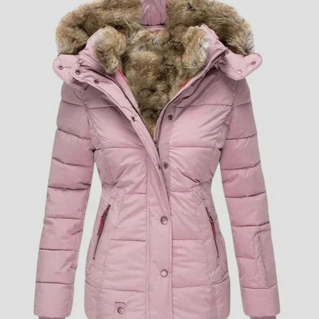 Kirsten | Damen Winterjacke mit Fell, Kapuze und Taille