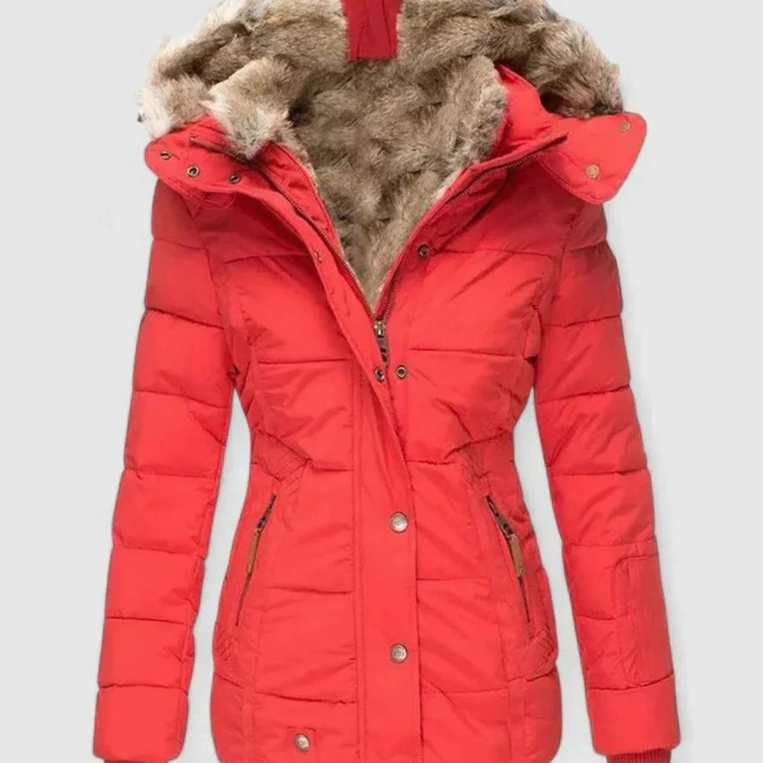 Kirsten | Damen Winterjacke mit Fell, Kapuze und Taille