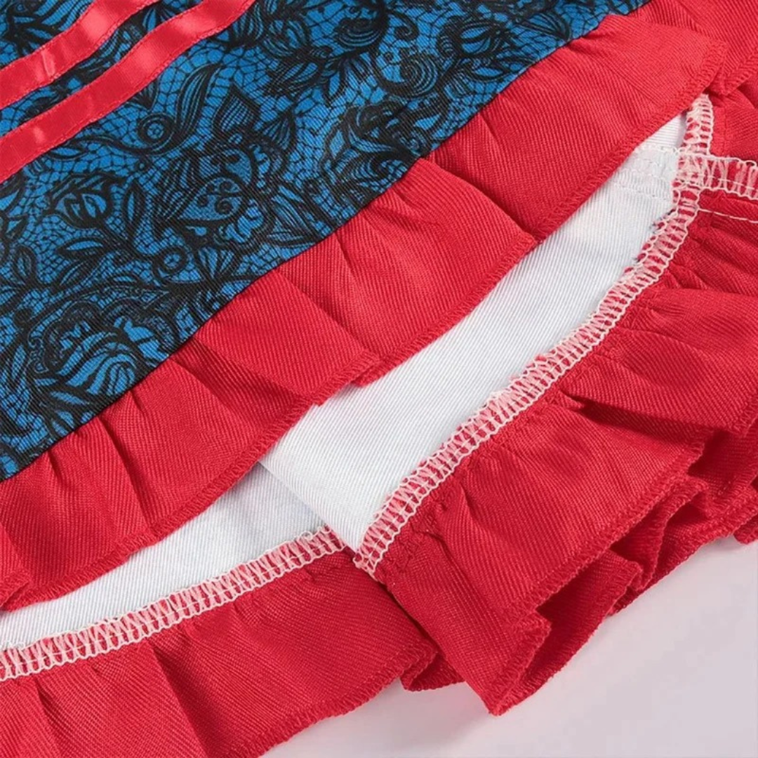 Klara | Damen Rotes Oktoberfest Dirndl mit Blumenmuster