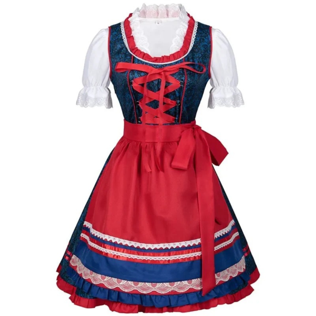 Klara | Damen Rotes Oktoberfest Dirndl mit Blumenmuster
