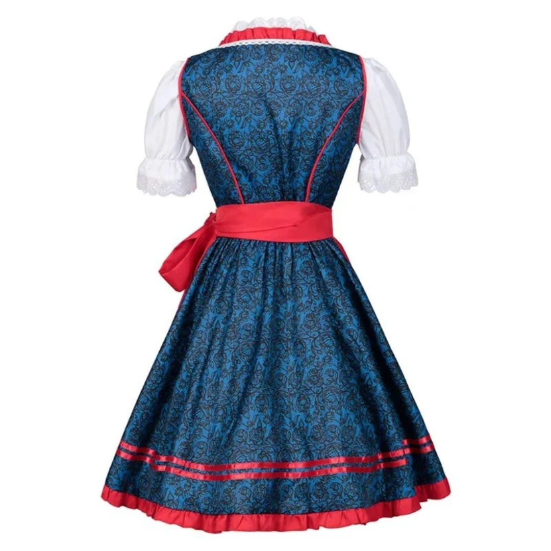 Klara | Damen Rotes Oktoberfest Dirndl mit Blumenmuster