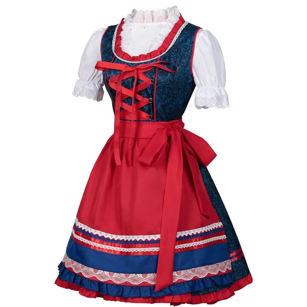 Klara | Damen Rotes Oktoberfest Dirndl mit Blumenmuster