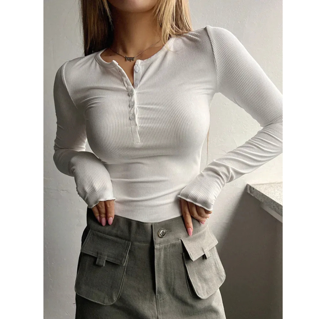 Klara | Damen Stilvolles Henley Oberteil