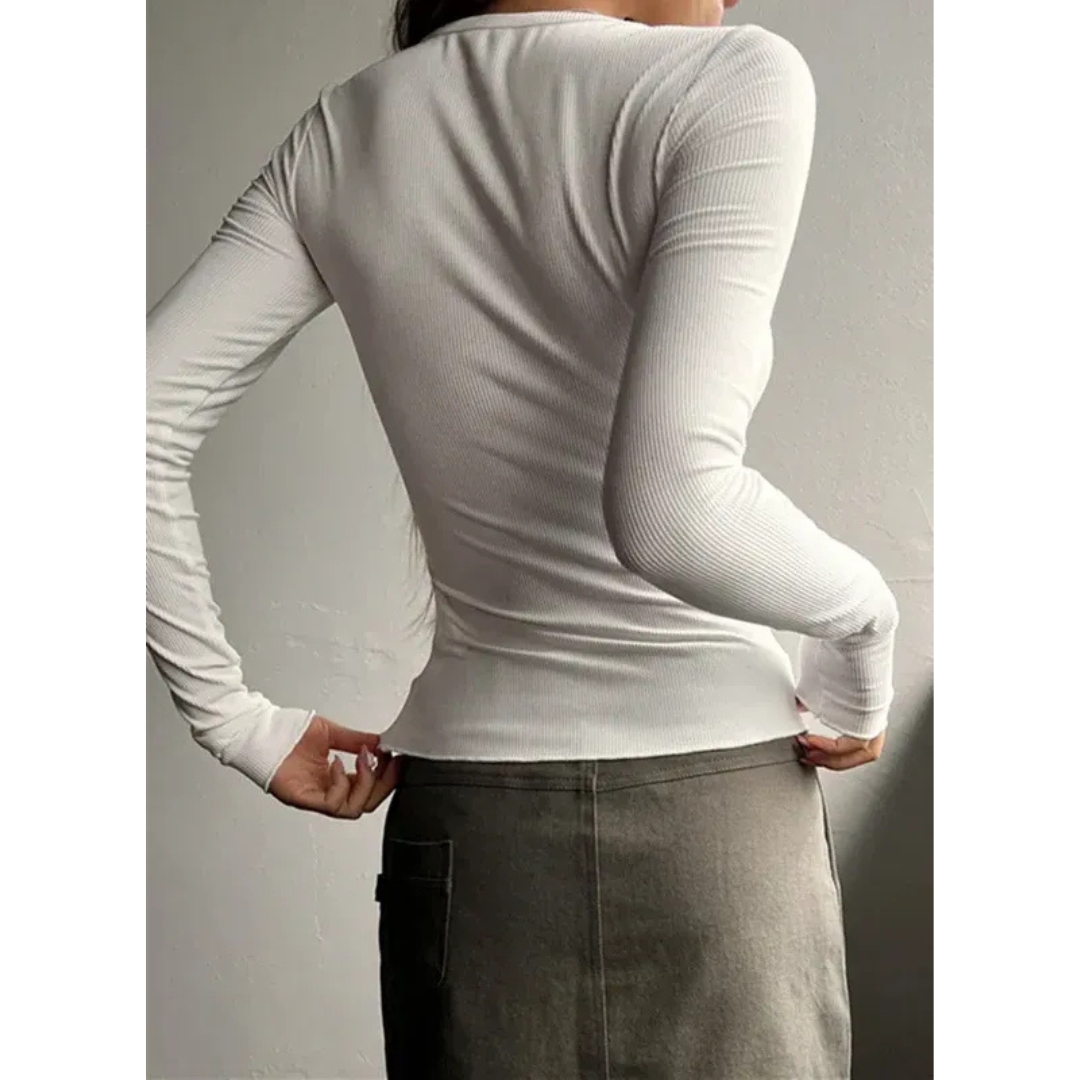 Klara | Damen Stilvolles Henley Oberteil