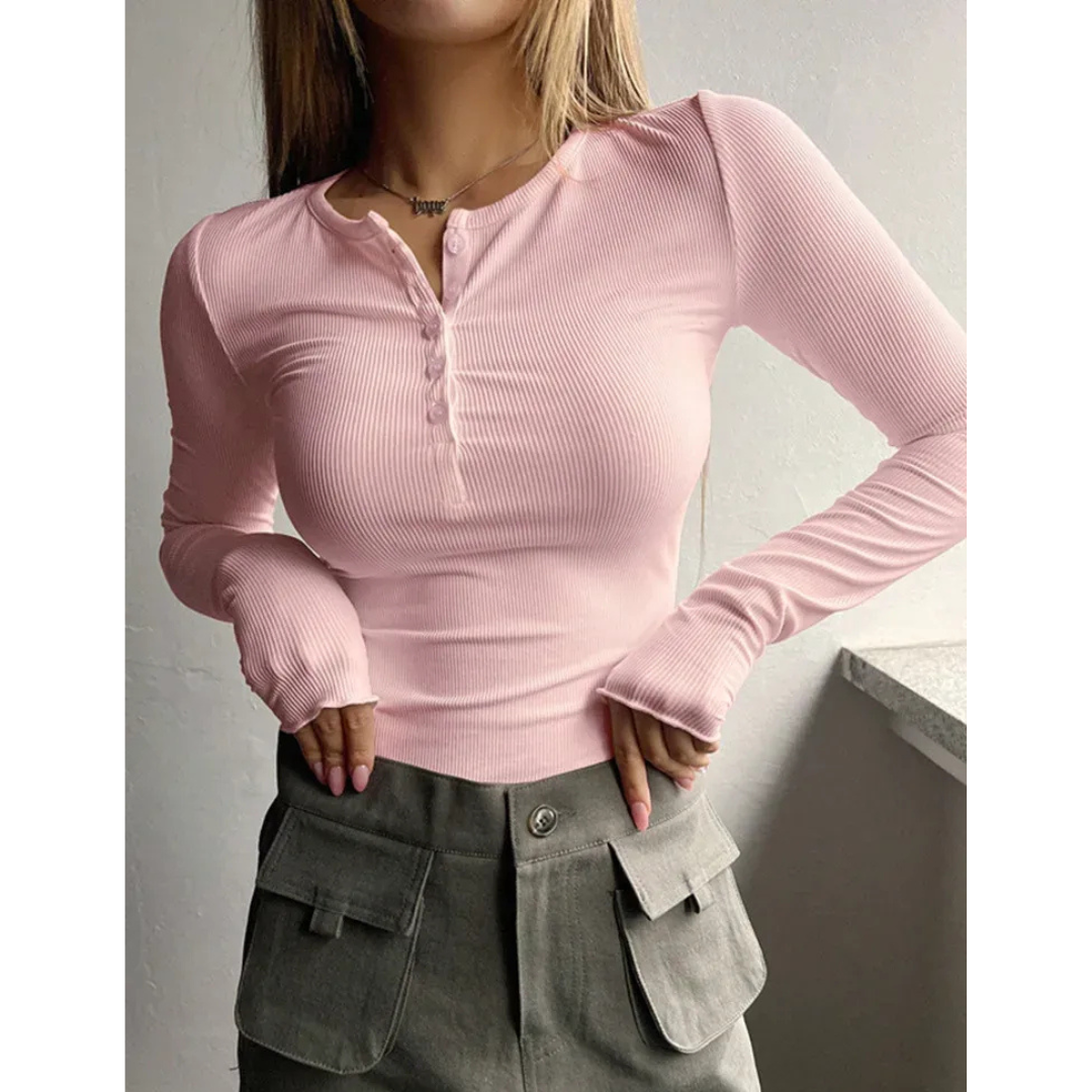 Klara | Damen Stilvolles Henley Oberteil