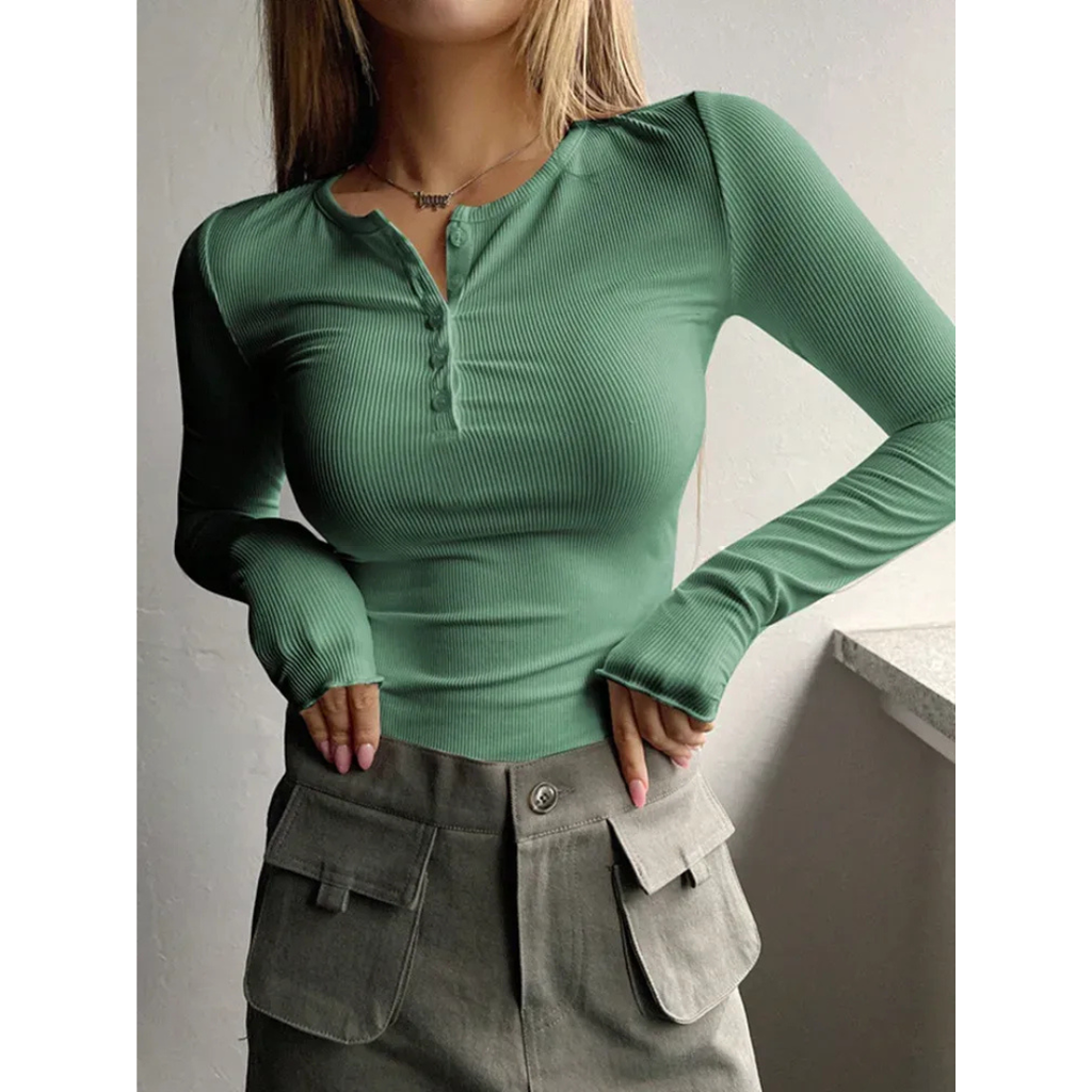 Klara | Damen Stilvolles Henley Oberteil