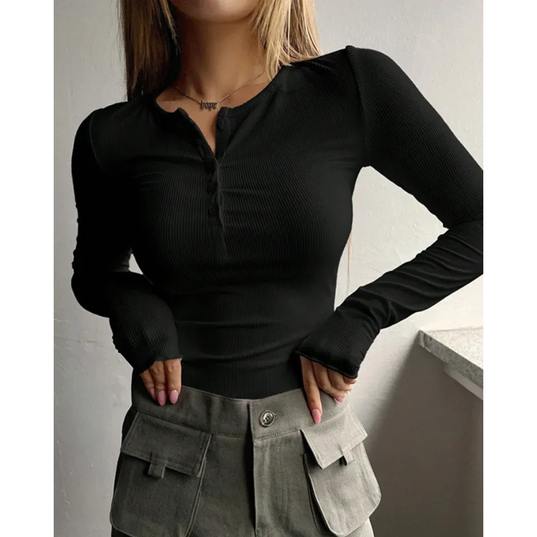 Klara | Damen Stilvolles Henley Oberteil