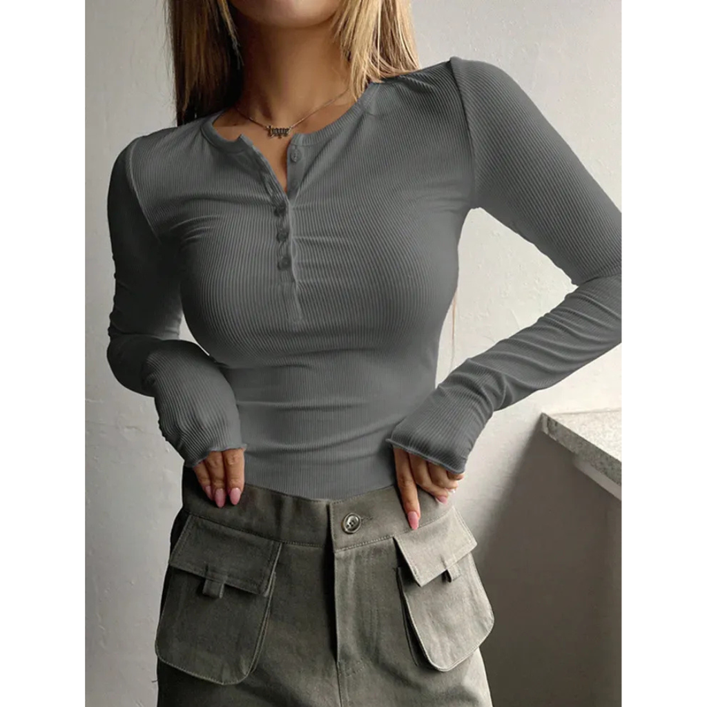 Klara | Damen Stilvolles Henley Oberteil