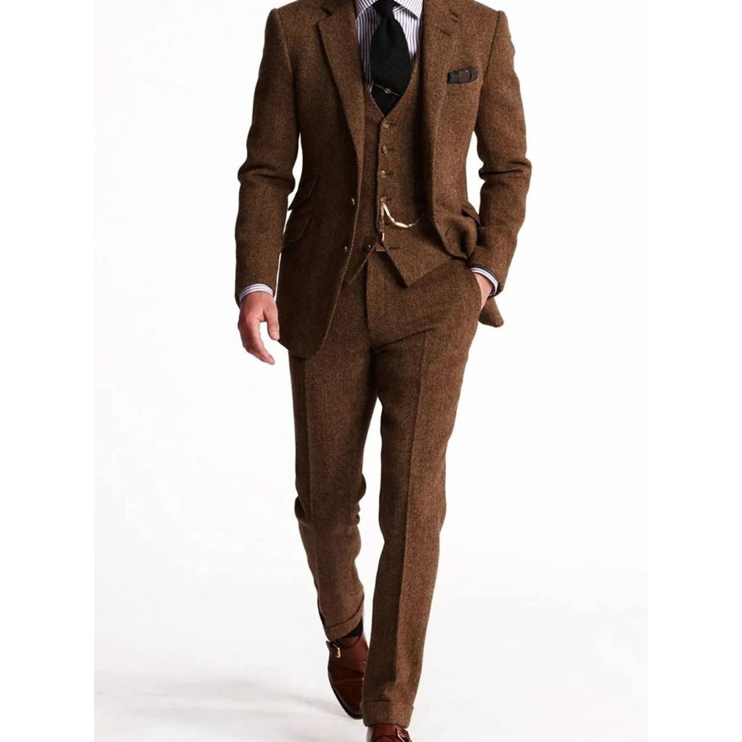 Konstantin | Herren Anzug mit Weste, Sakko und Hose im Tweed Stil