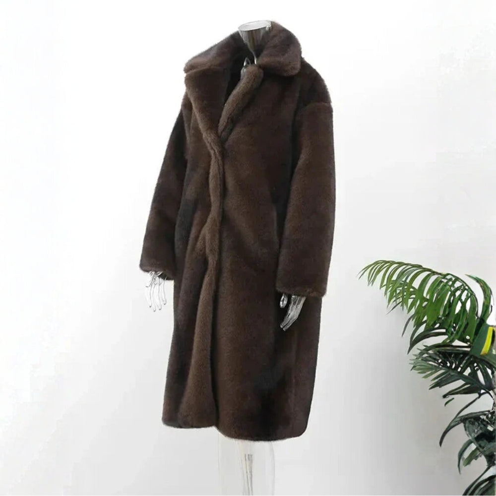 Kunstfell-Winterjacke für Damen – Stilvoll und Lang Geschnitten