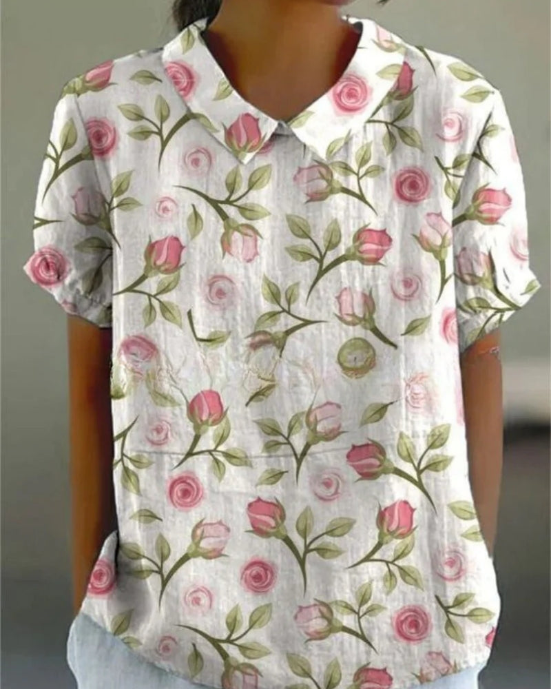 Kurzarm Bluse für Damen | Florales Muster