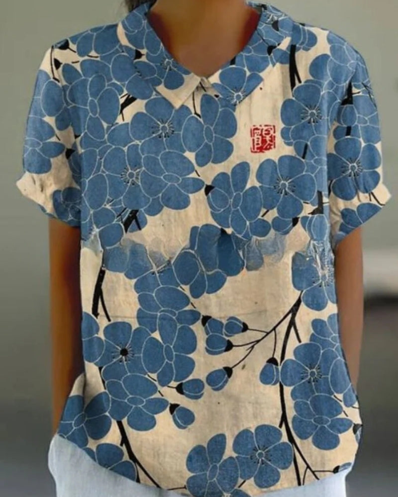 Kurzarm Bluse für Damen | Florales Muster