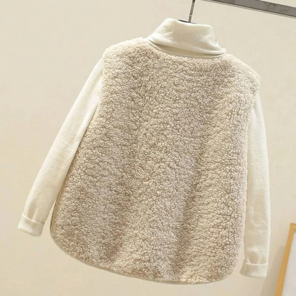 Lamia | Damen Weste aus Teddyfleece mit V Ausschnitt und Taschen