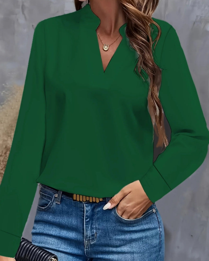 Langärmelige Damen Bluse mit V-Ausschnitt – Klare Silhouette