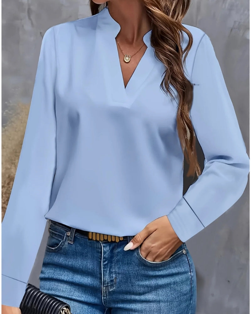 Langärmelige Damen Bluse mit V-Ausschnitt – Klare Silhouette