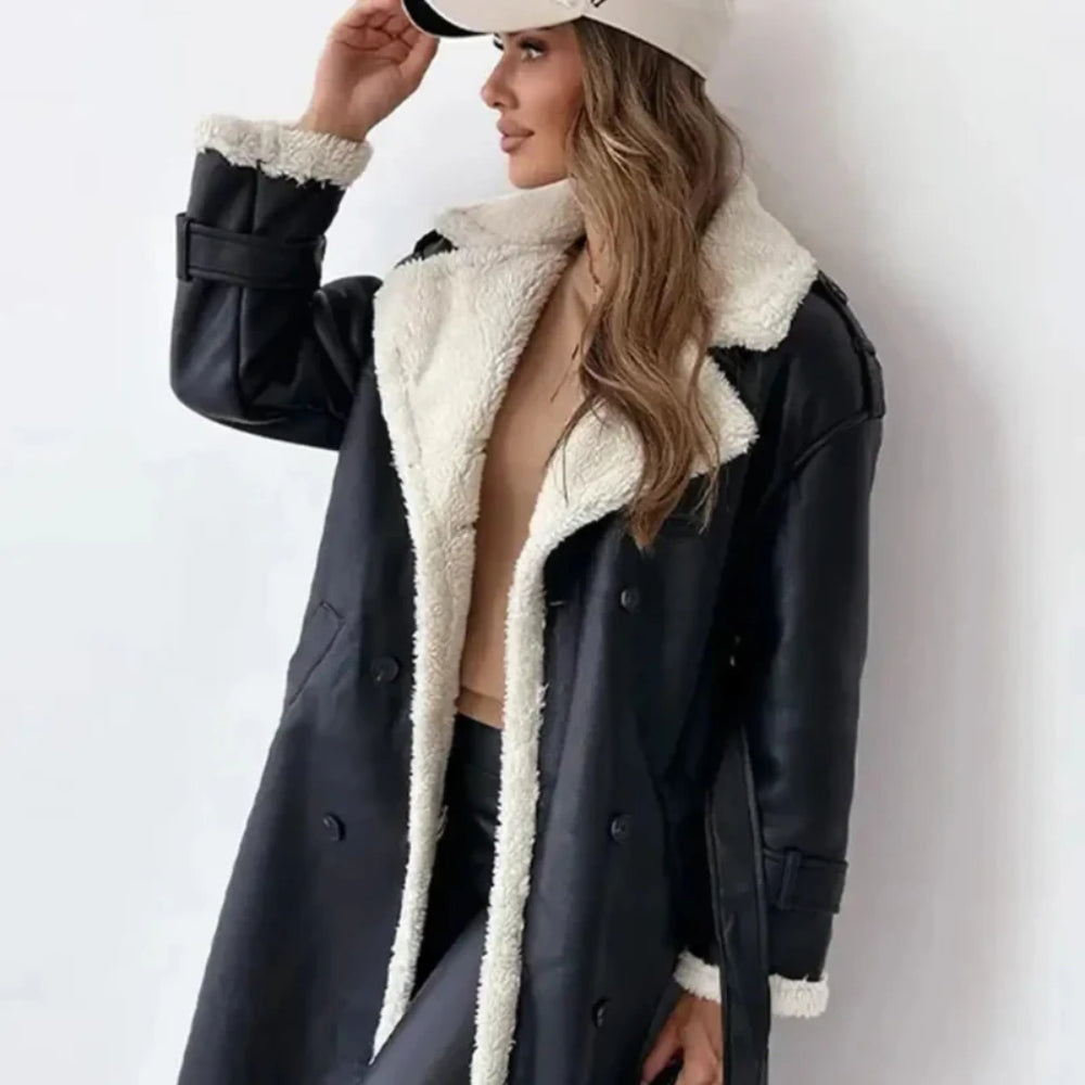 Lange Damen Winterjacke – Fleecefutter und Teddykragen