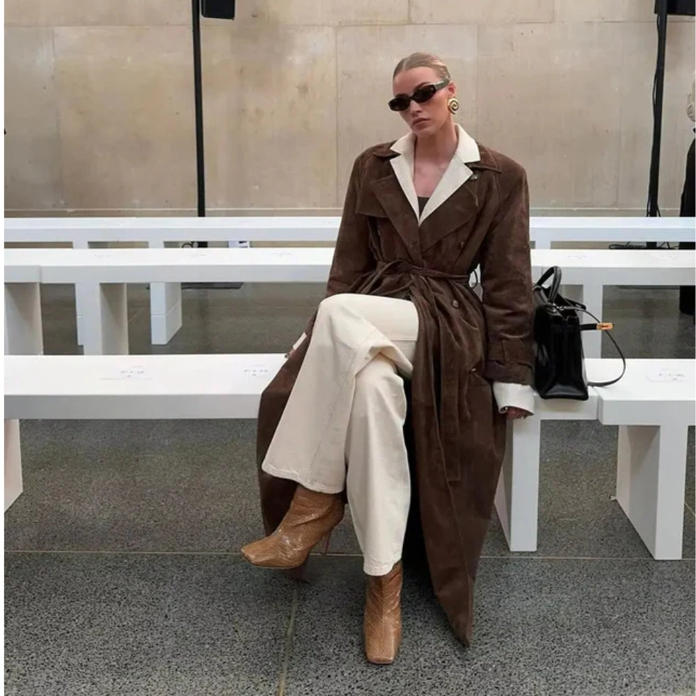 Lange Damen Winterjacke mit Gürtel – Trenchcoat für Kühle Tage