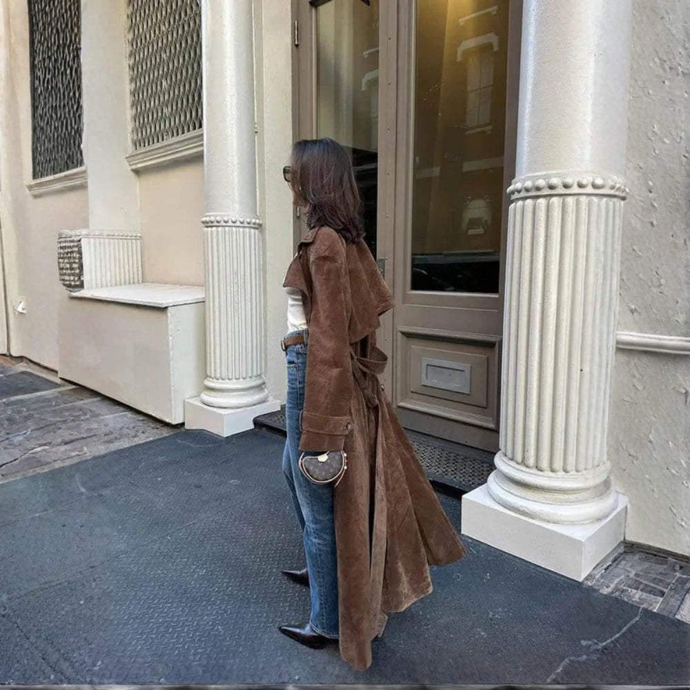 Lange Damen Winterjacke mit Gürtel – Trenchcoat für Kühle Tage