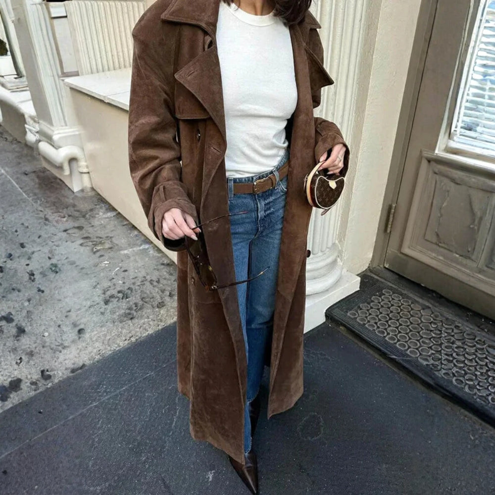 Lange Damen Winterjacke mit Gürtel – Trenchcoat für Kühle Tage