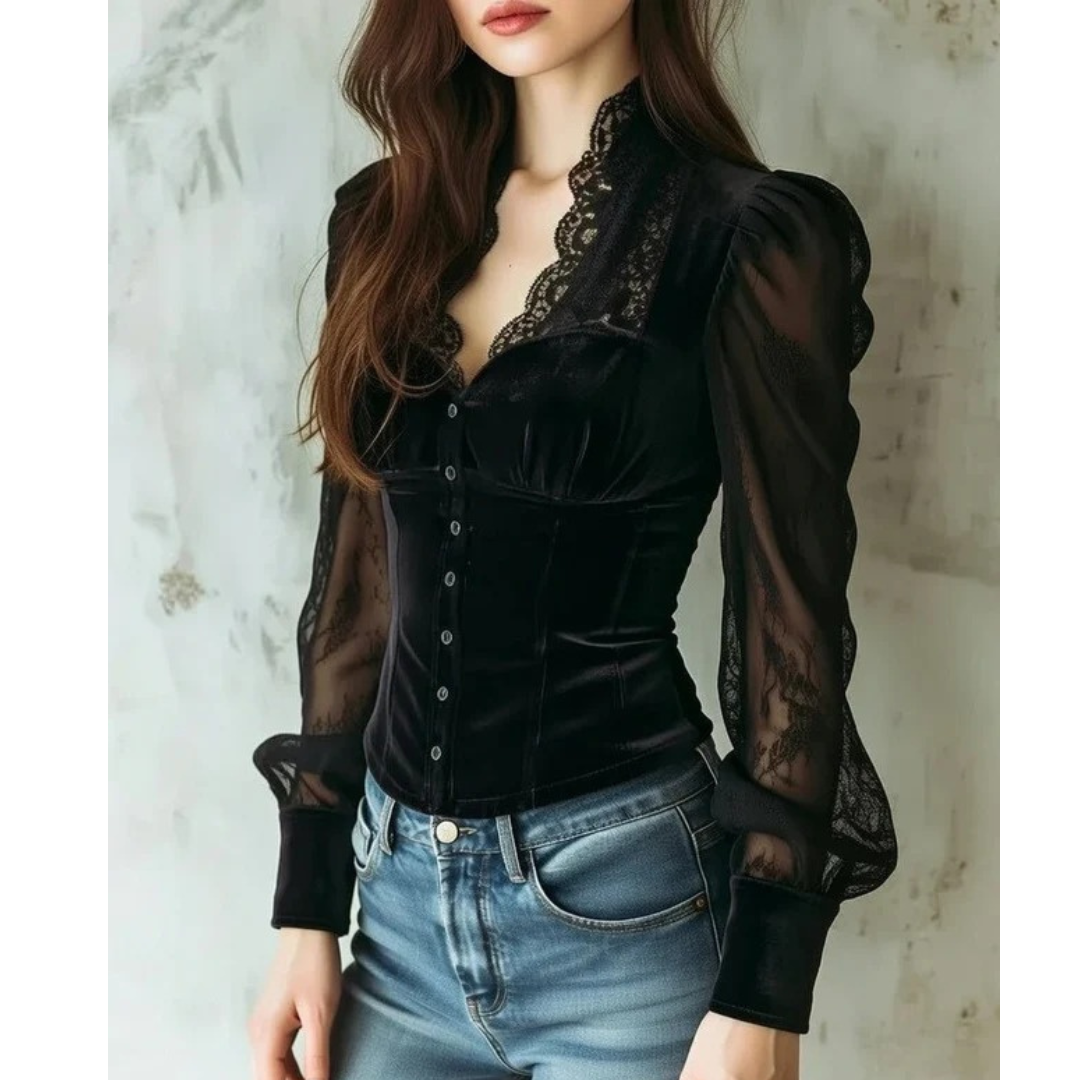 Lara | Damen Schwarze Bluse Mit Spitze