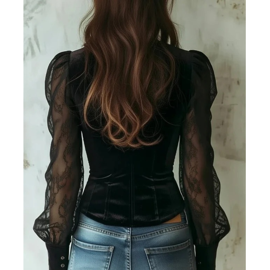 Lara | Damen Schwarze Bluse Mit Spitze