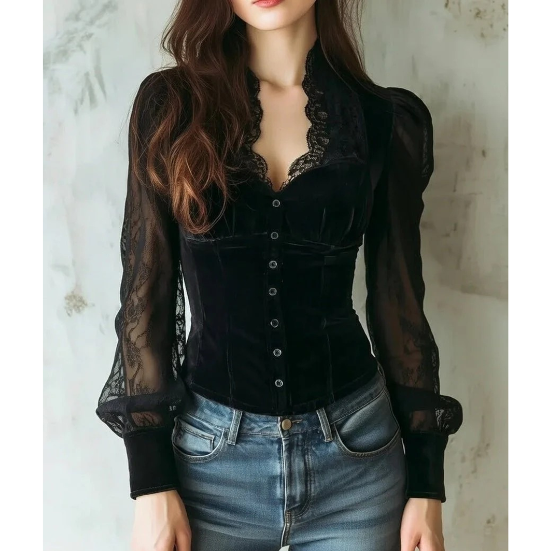 Lara | Damen Schwarze Bluse Mit Spitze