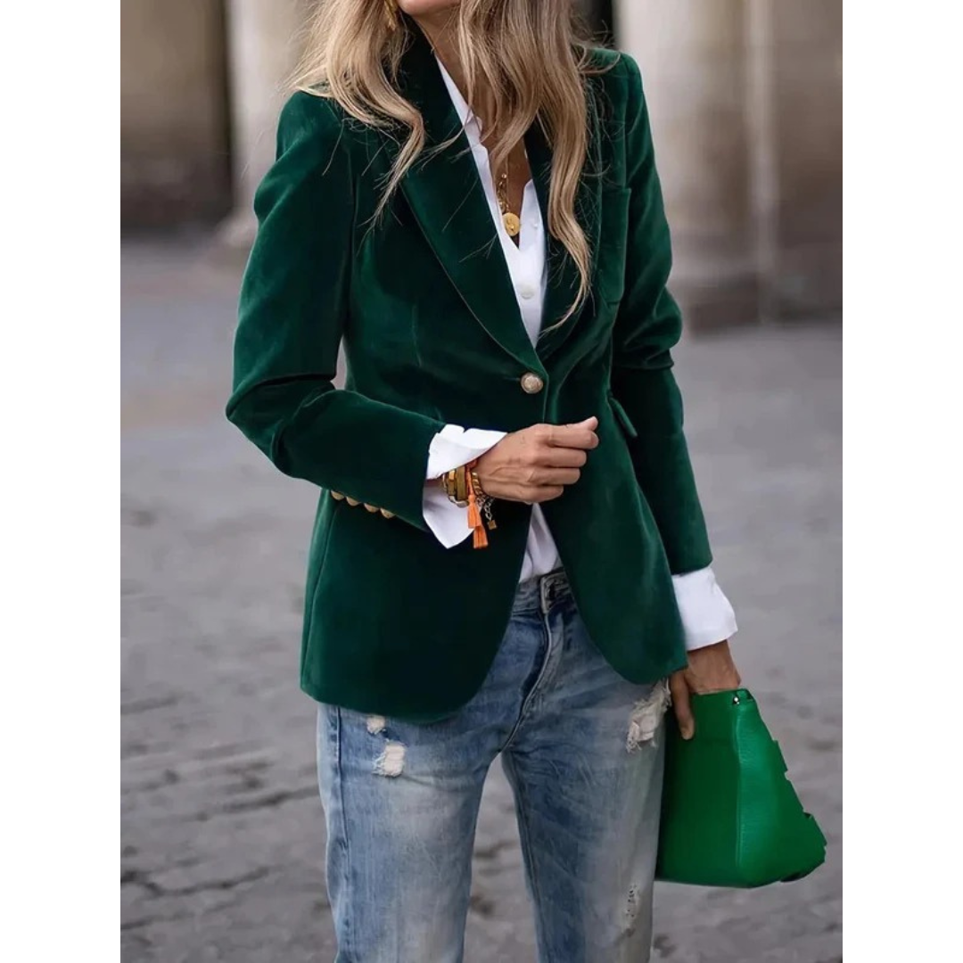 Lara | Damen Stilvoller Samt Freizeit Blazer