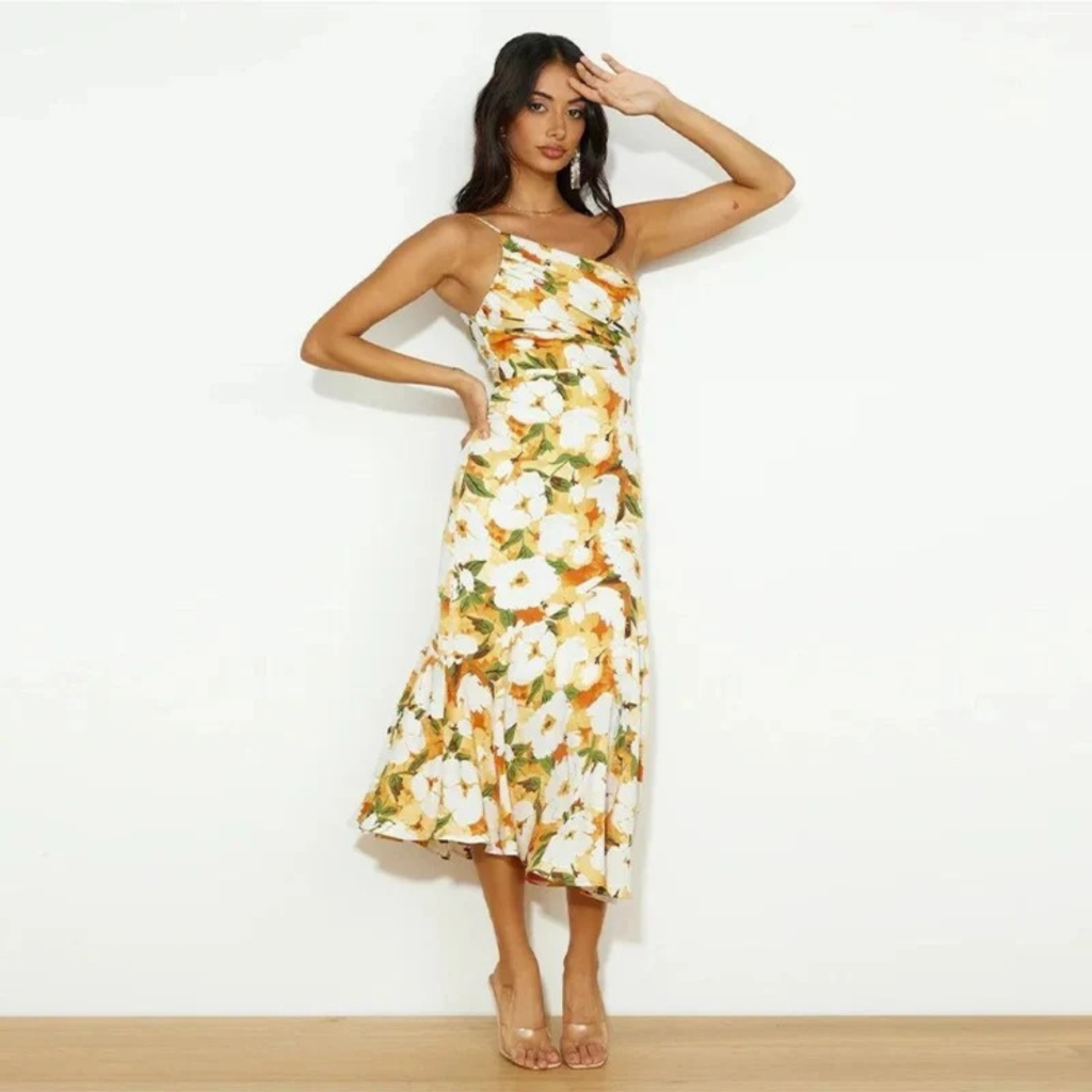 Lareen | Damen Midi Sommerkleid Mit Blumenmuster Für Alltag