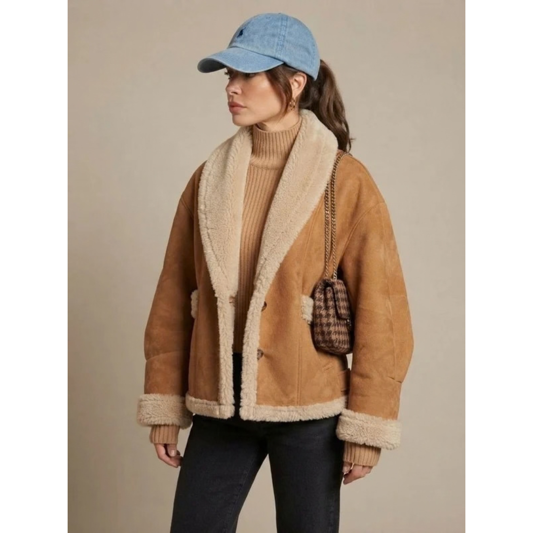 Larissa | Damen Winterjacke in Braun mit Teddy und Oversize Design
