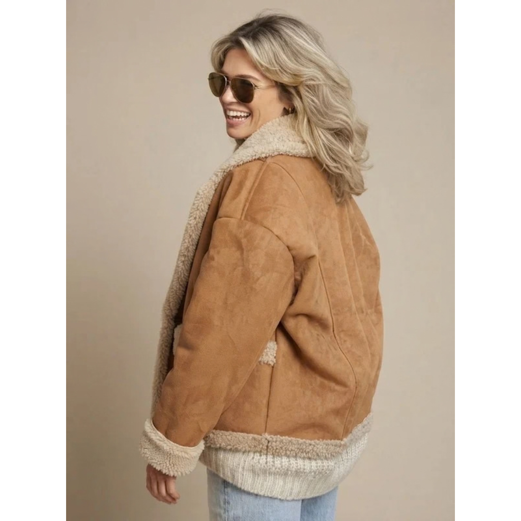 Larissa | Damen Winterjacke in Braun mit Teddy und Oversize Design