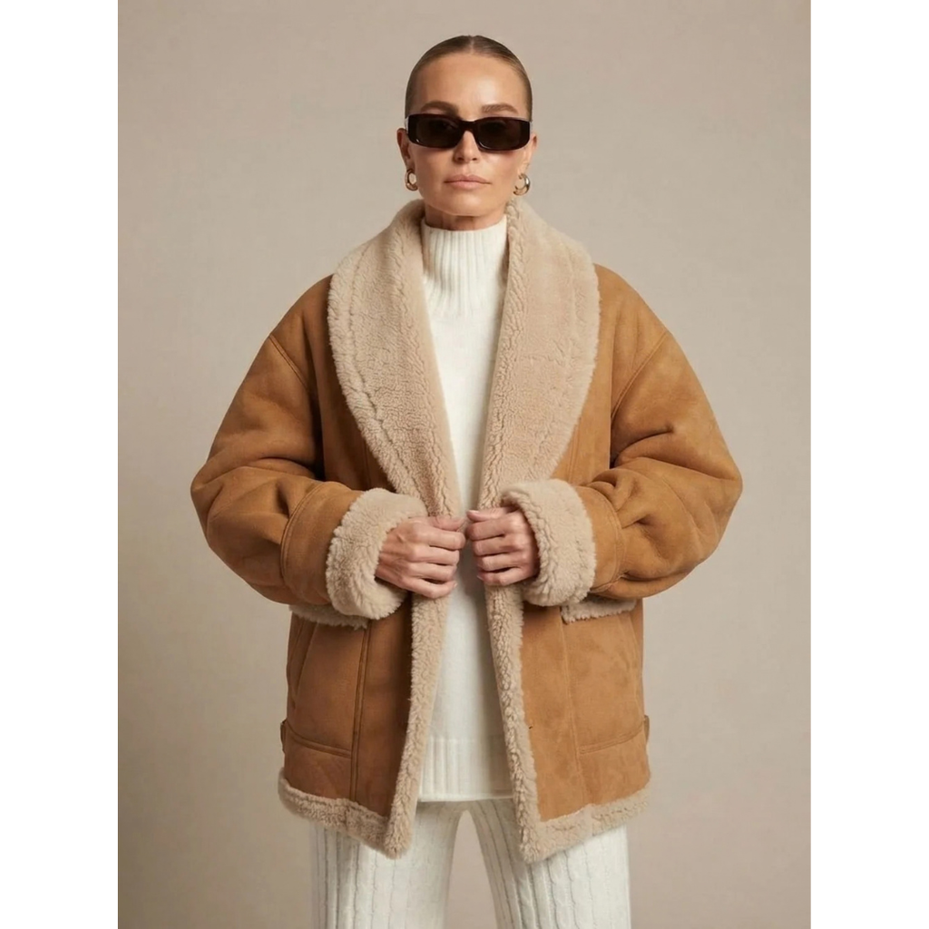 Larissa | Damen Winterjacke in Braun mit Teddy und Oversize Design