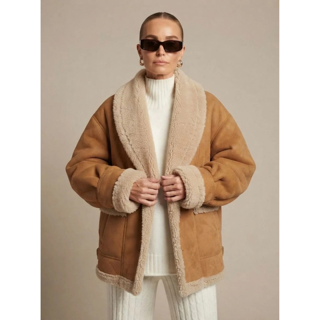 Larissa | Damen Winterjacke in Braun mit Teddy und Oversize Design