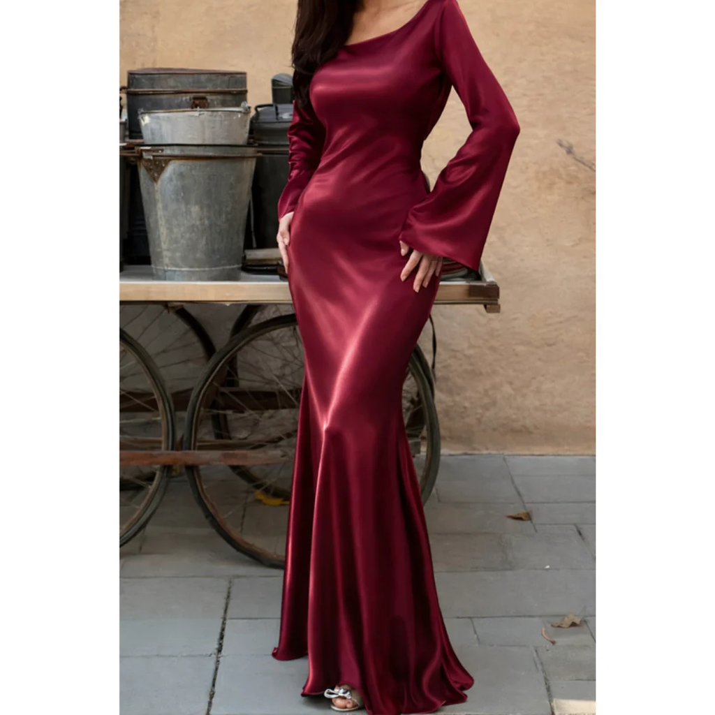 Laura | Damen Maxi Abendkleid mit langen Ärmeln