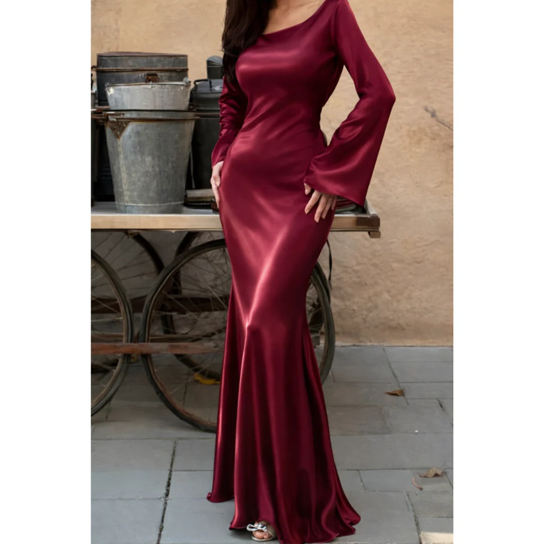 Laura | Damen Maxi Abendkleid mit langen Ärmeln