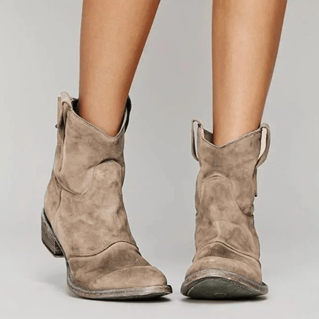 Laura | Damen Orthopädische Wildleder Stiefeletten im Western Stil mit Absatz