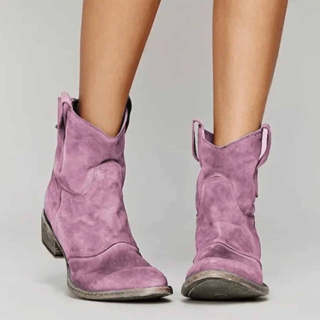 Laura | Damen Orthopädische Wildleder Stiefeletten im Western Stil mit Absatz