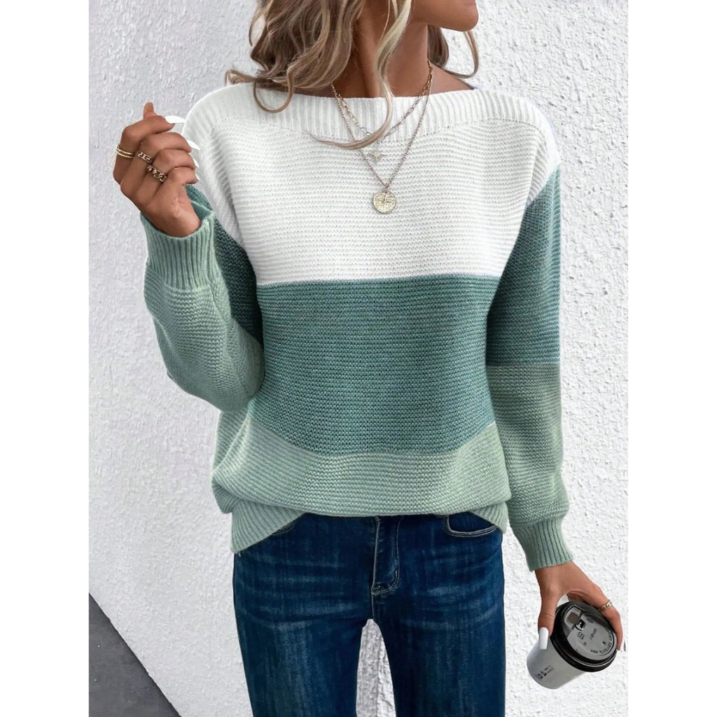 Laura | Damen Pullover Langarm mit Farbmix