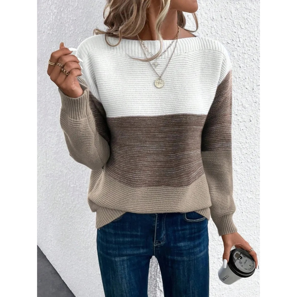 Laura | Damen Pullover Langarm mit Farbmix