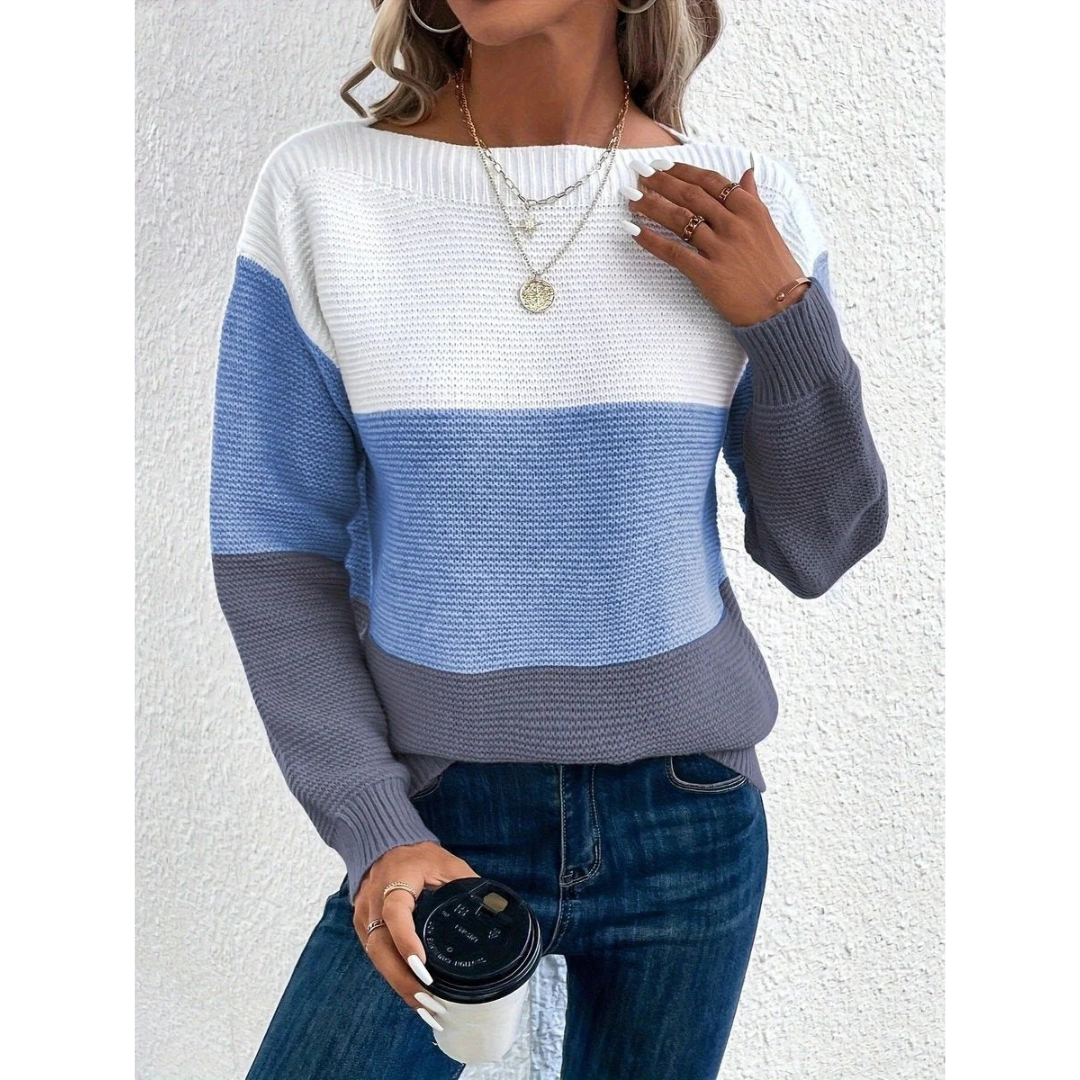 Laura | Damen Pullover Langarm mit Farbmix