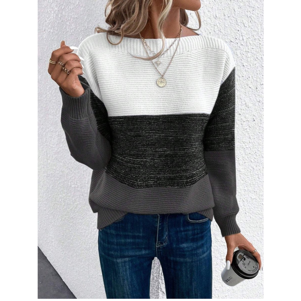 Laura | Damen Pullover Langarm mit Farbmix