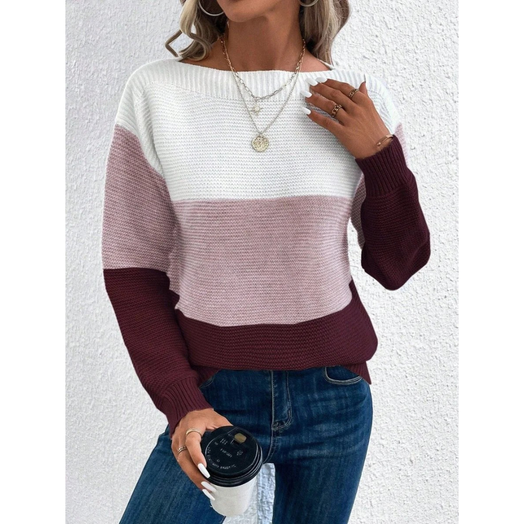 Laura | Damen Pullover Langarm mit Farbmix