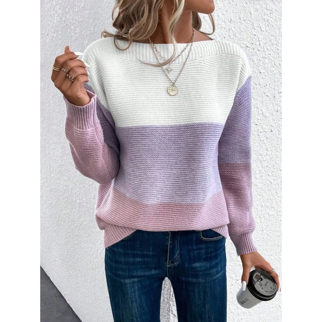 Laura | Damen Pullover Langarm mit Farbmix