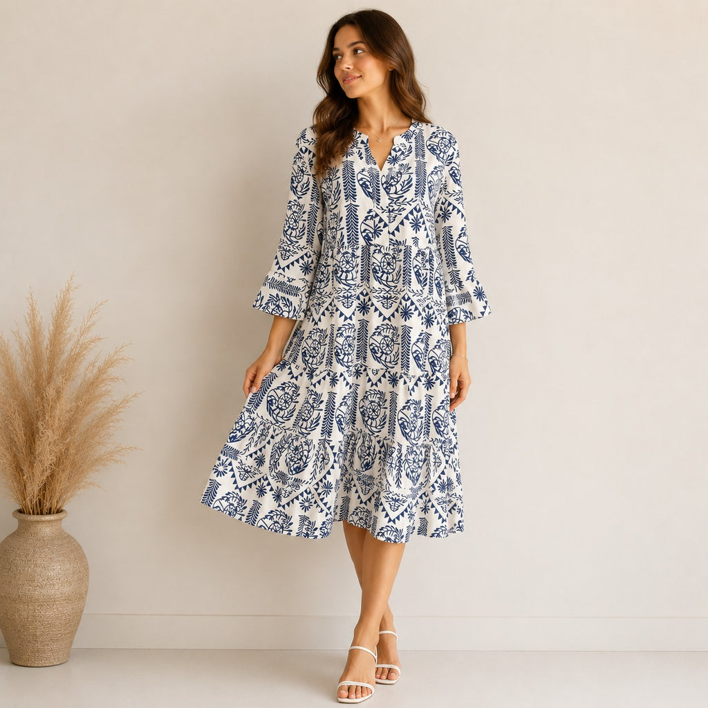 Lea | Damen Locker Boho Midi-Tunika-Kleid