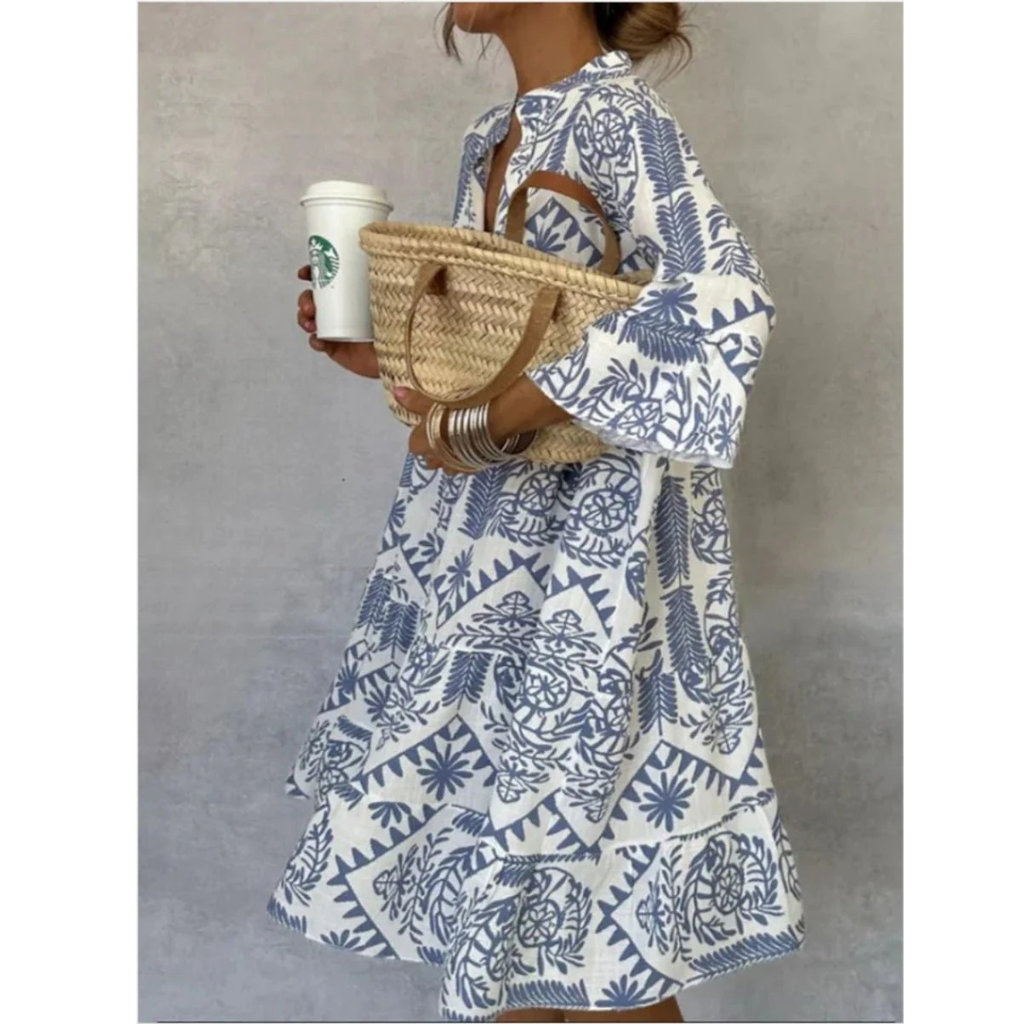 Lea | Damen Locker Boho Midi-Tunika-Kleid