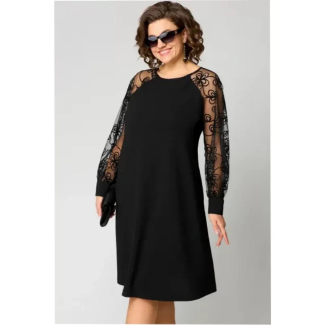 Lena | Damen Cocktail Minikleid Schwarz mit Langarm