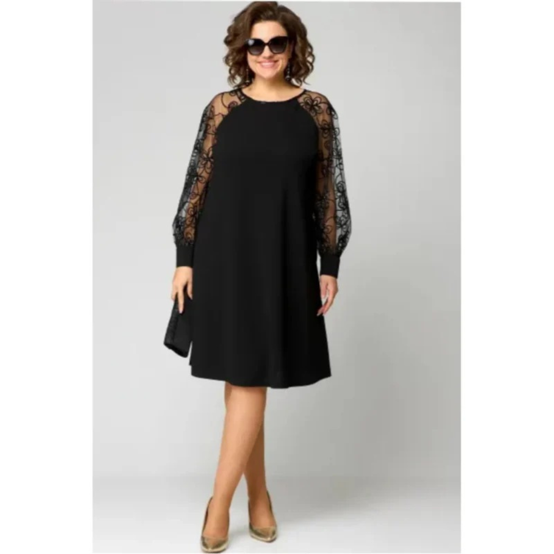 Lena | Damen Cocktail Minikleid Schwarz mit Langarm