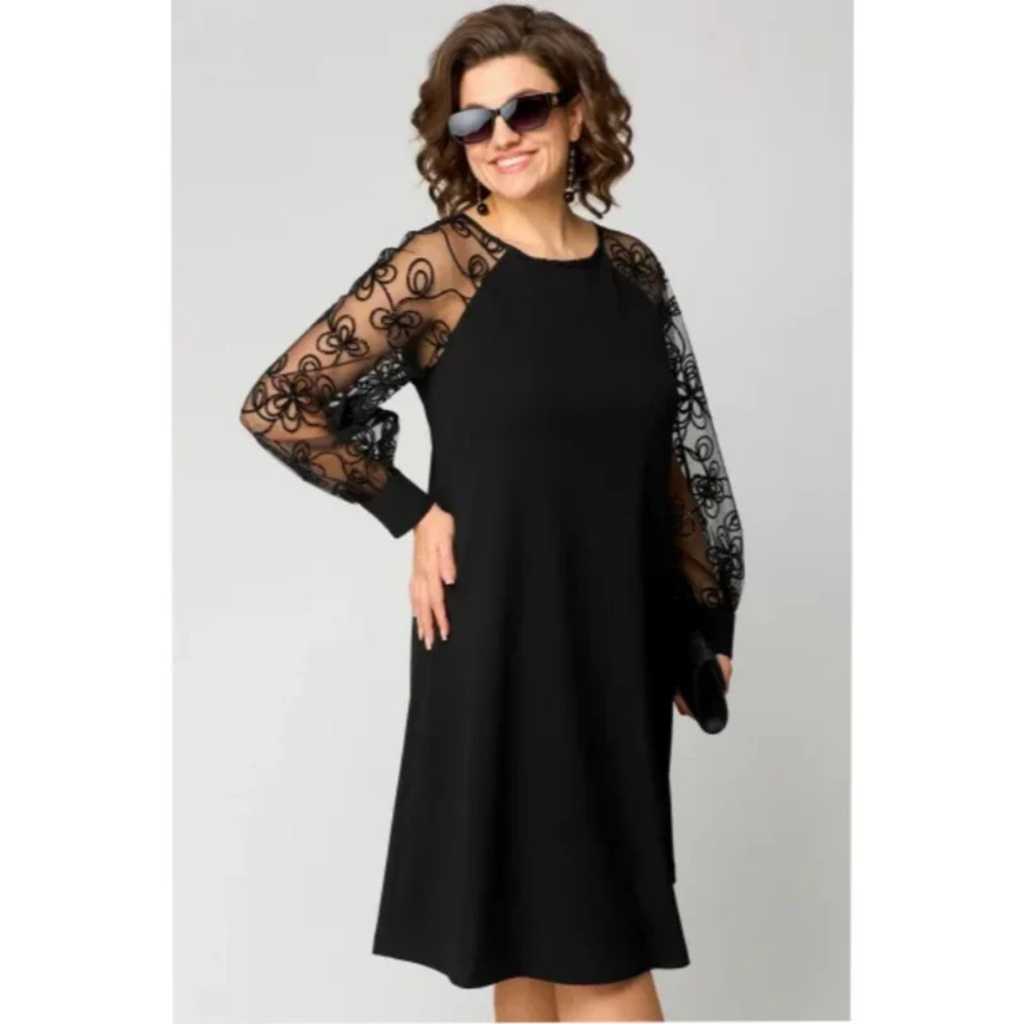 Lena | Damen Cocktail Minikleid Schwarz mit Langarm