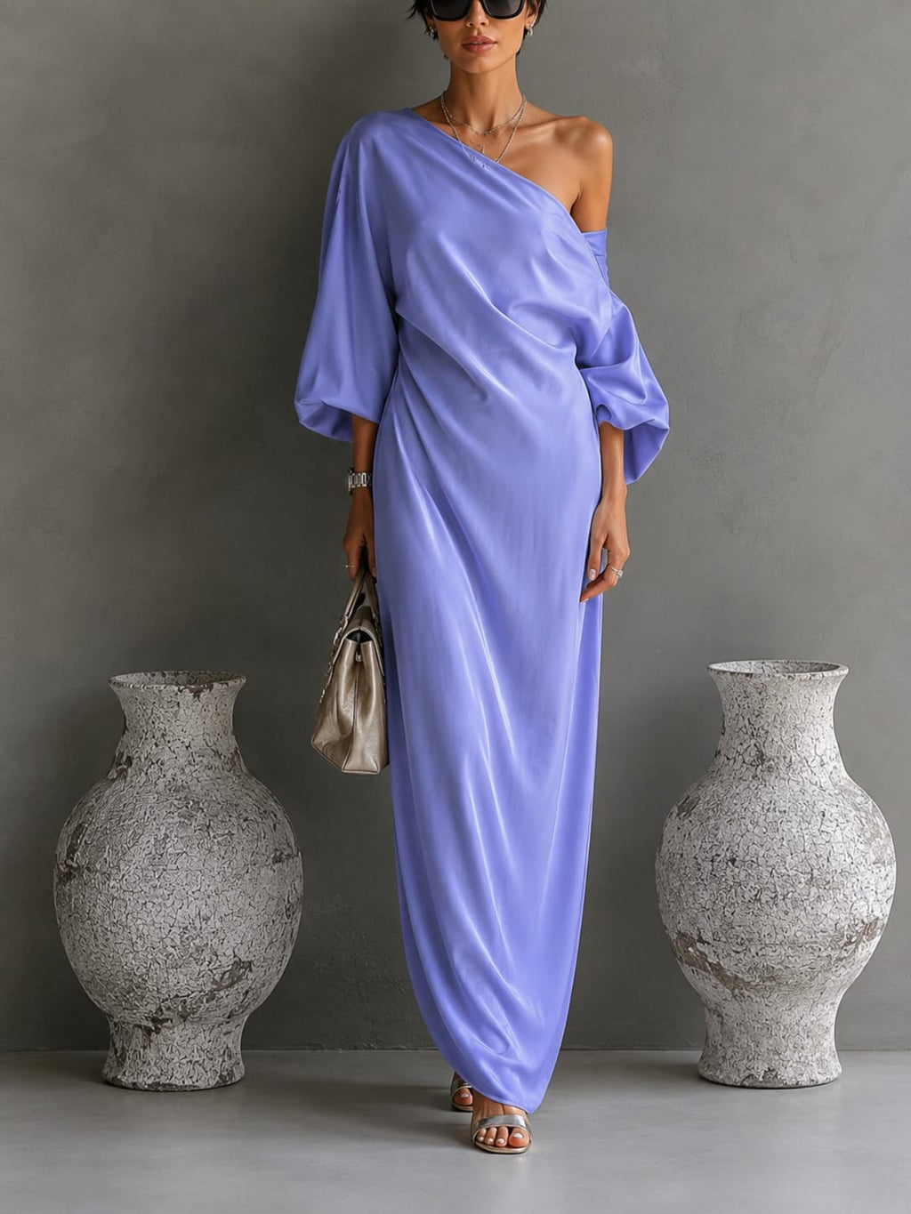 Lena | Damen Sommer Maxikleid Mit One Shoulder