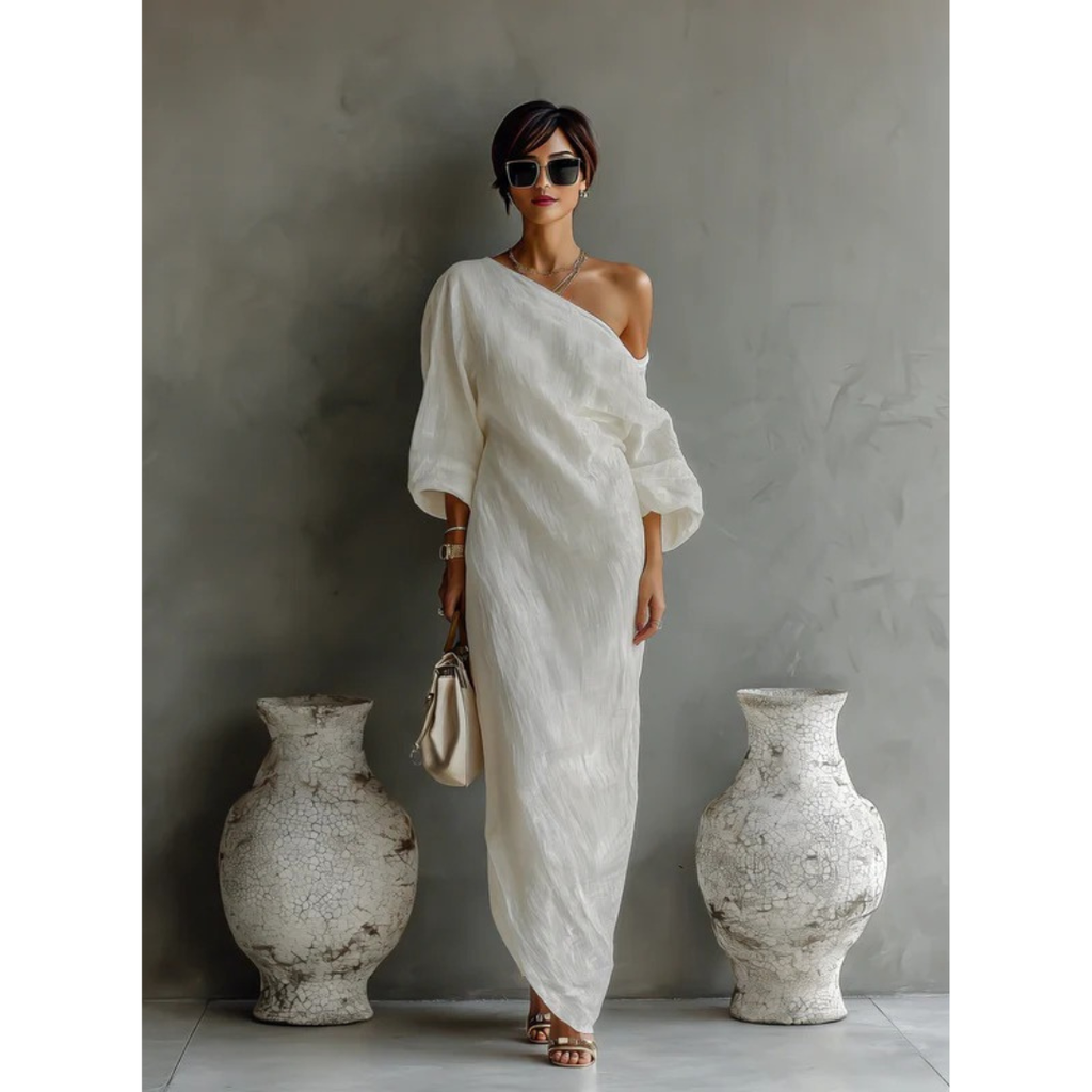 Lena | Damen Sommer Maxikleid Mit One Shoulder